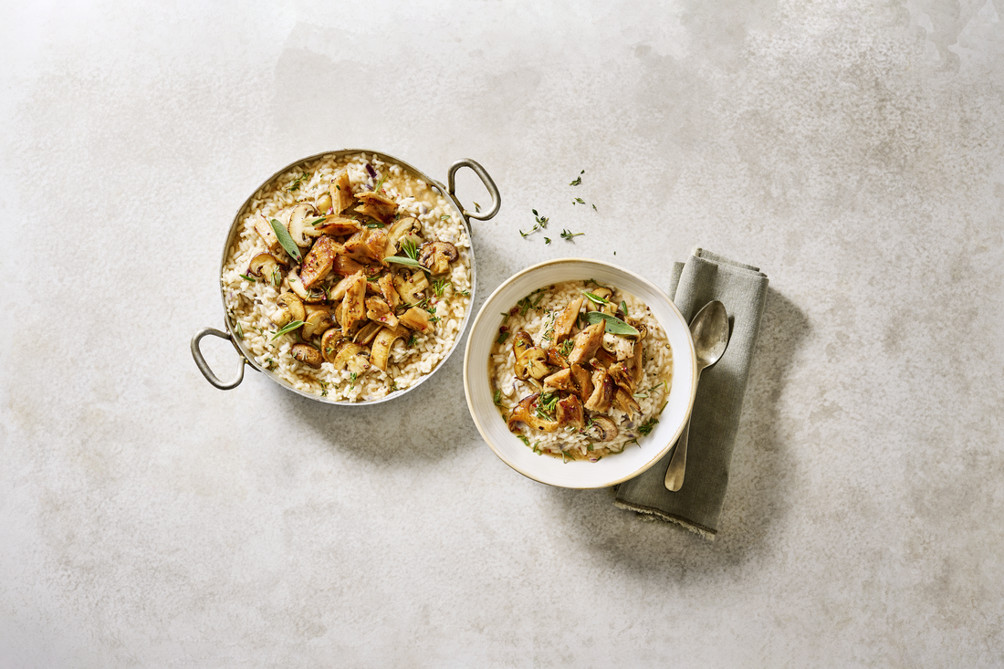 Risotto crémeux aux champignons et Poulettekes